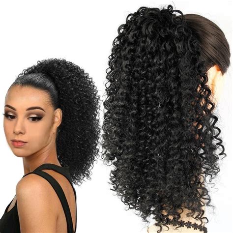 Kinky Curly Ponytail Extension Drawstring Ponytail Extensions Long BLACK Color 140g Human Hair ...