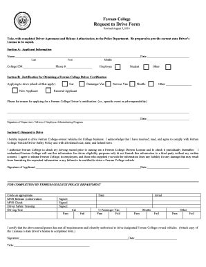 Fillable Online Ferrum Ferrum College Request To Drive Form Ferrum