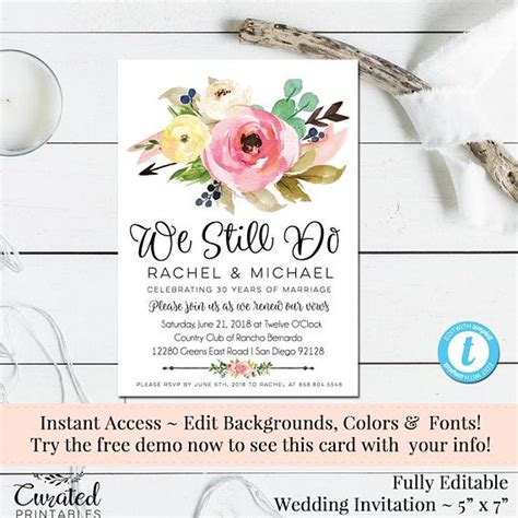 We Still Do Vow Renewal Invitation Floral Wedding Template Etsy Vow