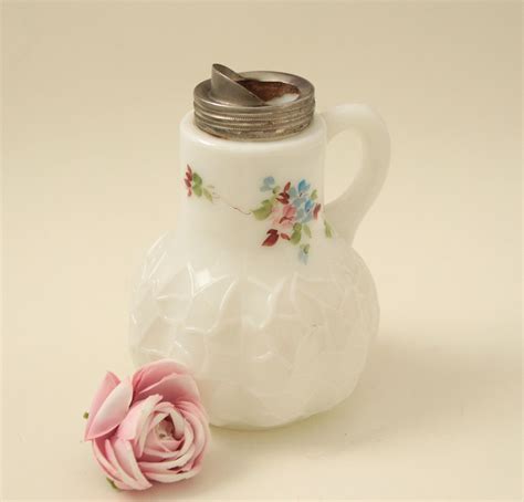 Victorian Milk Glass Floral Painted Pitcher Or Syrup Silver Etsy