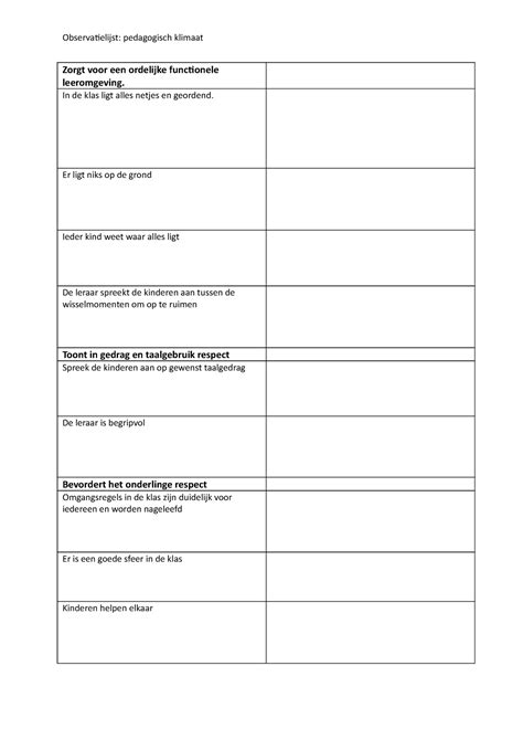 Observatielijst Pedagogisch Klimaat In De Klas Ligt Alles Netjes En