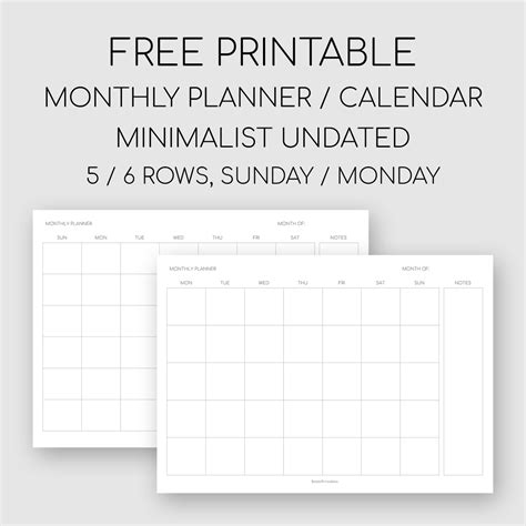 Free Printable Undated Monthly Calendar