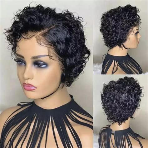 Gpoty Short Curly Hair Wigs，human Hair Short Pixie Cut Wigs For Black