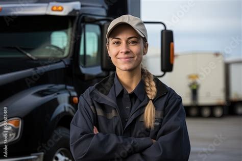 A Smiling Female Truck Driver Stock Image Everypixel