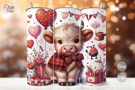 Highland Cow Valentines Tumbler Wrap PNG Graphic By IStyleMagic