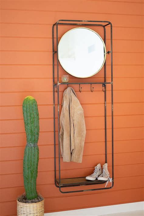 Tall Coat Rack With Round Mirror And Wooden Shelf By Kalalou Hanging