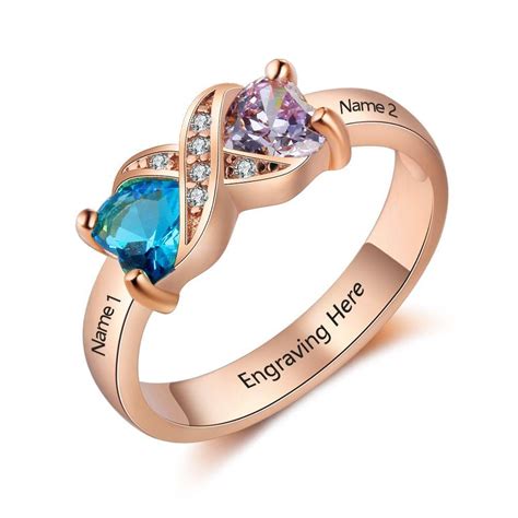 Infinity Promise Ring Personalized With 2 Birthstones Engraved 2 Names