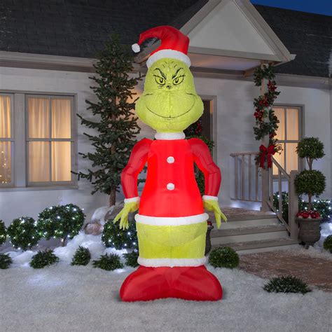 Dr. Seuss 10 ft. Inflatable Giant Grinch with Fuzzy Plush Fabric 115625 - The Home Depot ...