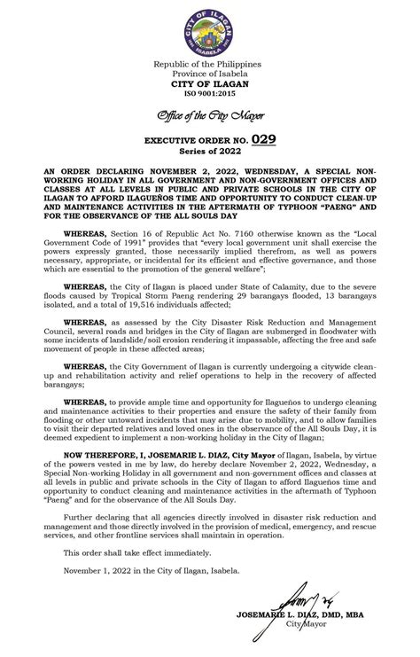 EXECUTIVE ORDER NO 029 Series Of 2022 Balitang Hilaga