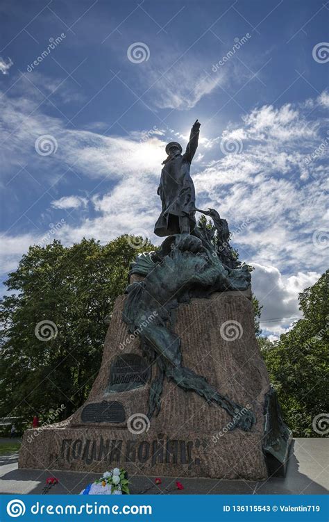 Monument To Admiral Makarov In Kronstadt On Anchor Square Editorial