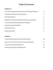 Coop Internship Handbook Pdf Table Of Contents Employers Overview Of