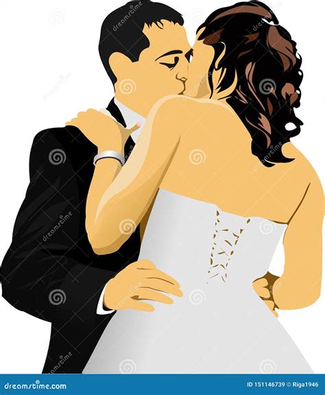 Kissing Couple Bride And Groom Stock Vector Illustration Of Bride