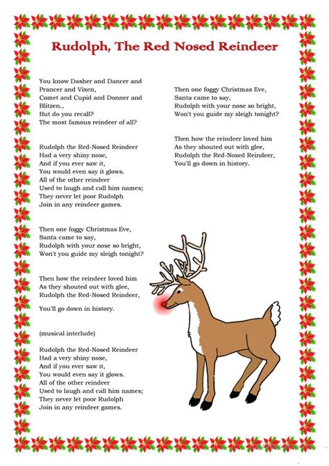 Rudolph The Red Nosed Reindeer Lyrics Printable - Printable Vocabulary Flashcards