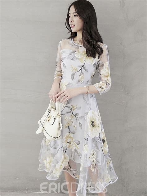 Ericdress Flower Print Expansion Three Quarter Sleeve Casual Dress