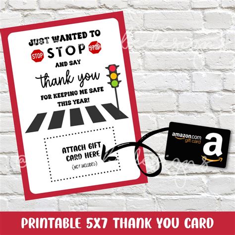 Crossing Guard Thank You Card Gift Card Holder Thank You Card Printable