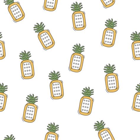 Naadloos Ananas Patroon In Tekening Stijl Hand Getrokken Tekenfilm