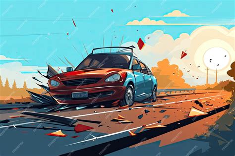 Accidente Automovilístico En La Carretera Ilustración Vectorial De Un Accidente Automovilístico