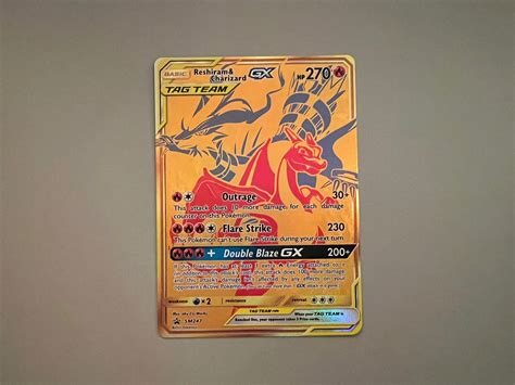 Reshiram Charizard Gx Sm Sm Full Art Gold Promo Pokemon Card