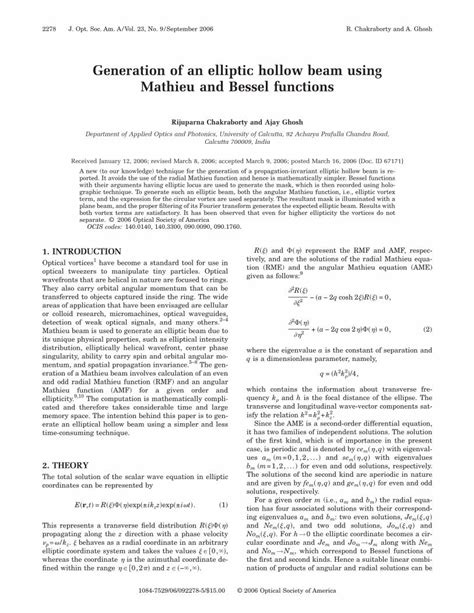 PDF Generation Of An Elliptic Hollow Beam Using Mathieu And Bessel