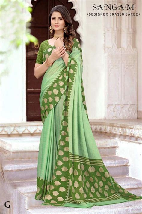 Pretty Pastel Green Designer Chiffon Brasso Saree With Foil Print