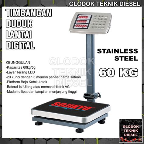 Jual SOJIKYO Timbangan Lantai Duduk Digital PS 60 KG Stainless Bench