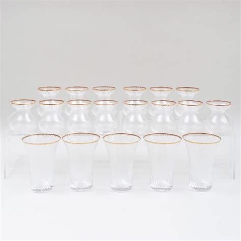 Group Of Ribbed Glass Table Vases With Gilt Rims Sold At Auction On 29th October Stair