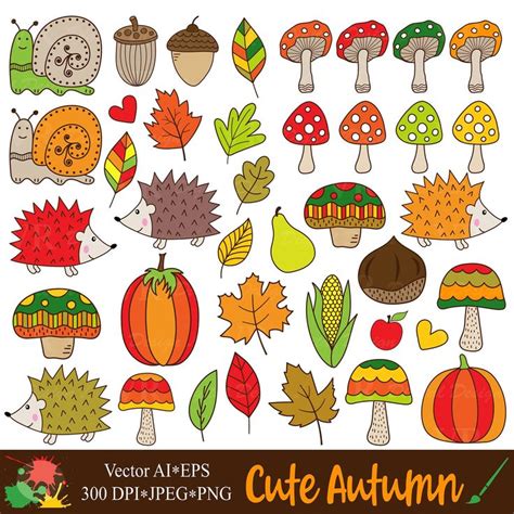 Cute Autumn Clipart Fall Clipart Autumn Doodles Autumn Etsy Autumn