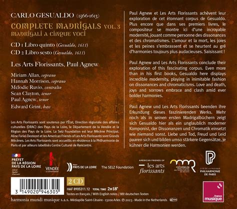 Carlo Gesualdo Von Venosa Madrigali A Cinque Voci Libro V Vi Cds