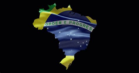 Brazil Map Shape With Waving Flag Background Alpha Channel Outline Of