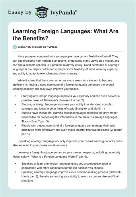 Learning Foreign Languages What Are The Benefits 829 Words Essay