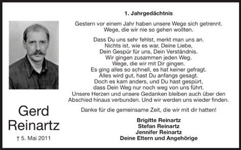 Traueranzeigen Von Gerd Reinartz Aachen Gedenkt