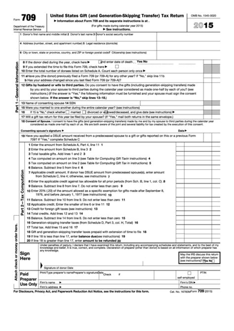 Fillable Form 709 United States Gift And Generation Skipping