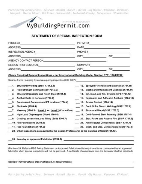 Special Inspection Form Pdf Fill Online Printable