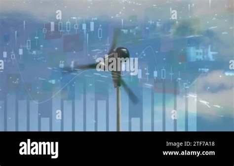 Animation Of Graphs Data Over Moving Wind Turbine Environment