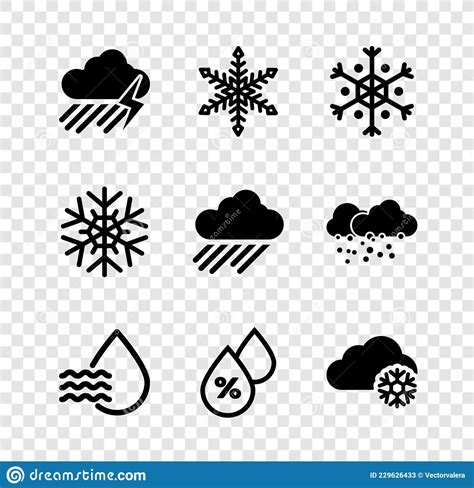 Set Cloud With Rain And Lightning Snowflake Water Drop Percentage