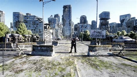 horror zombie crowd walking. Destroyed city. Apocalypse view, concept ...