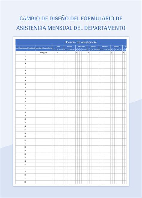 Plantilla de Excel Cambio De Diseño Del Formulario De Asistencia