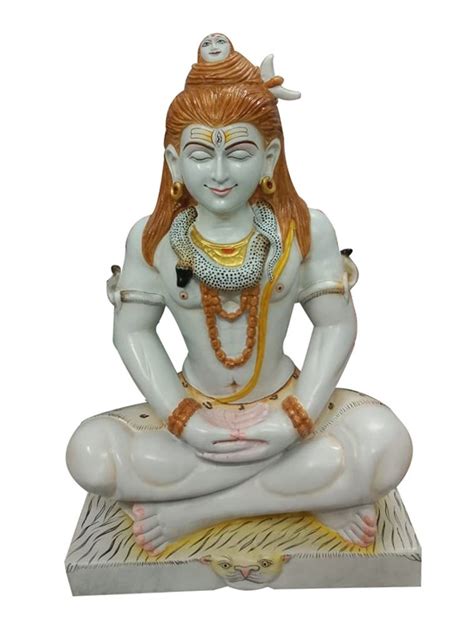 Painted Hindu Marble Shiv Shankar Statue For Worship Size 24inch At