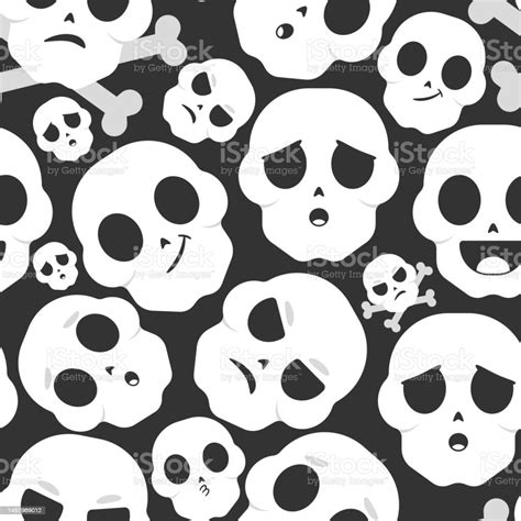 Skull Emotions Vector Cartoon Seamless Pattern Background For Wallpaper