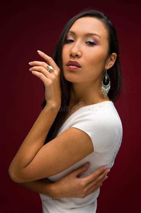 Beautiful Woman In White Dress Stock Photo Image Of Chinese Glamour