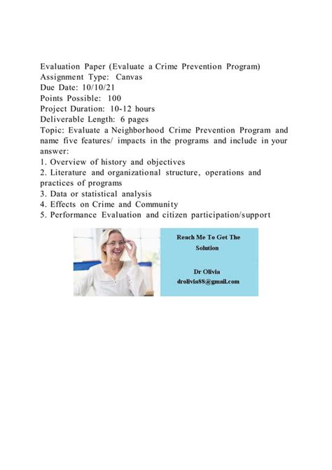 Evaluation Paper Evaluate A Crime Prevention Program Assignment PDF