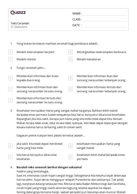 50 Lembar Kerja Cerita Dan Teks Informasi Untuk Kelas 11 Di Quizizz