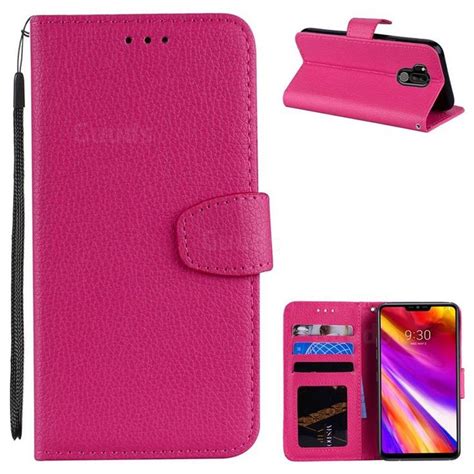 Litchi Pattern Pu Leather Wallet Case For Lg G Thinq Rose Leather