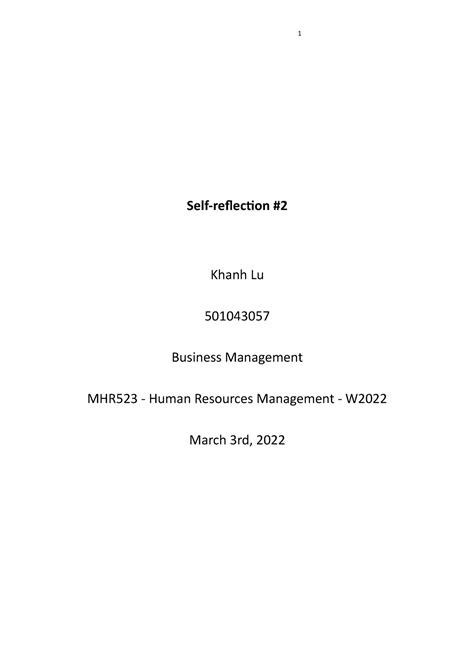 Mhr523 Self Reflection 2 Winter 2022 Semester Self Reflection Khanh