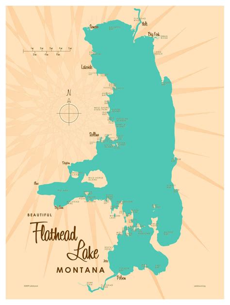 Flathead Lake Bathymetry Map - Flathead Lake, Flathead Lake art ...