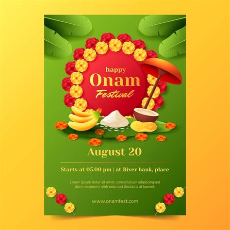 Free Vector Gradient Vertical Poster Template For Onam Festival