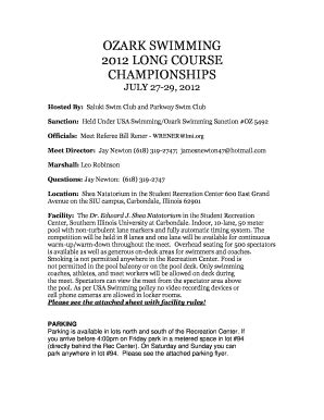 Fillable Online OZARK SWIMMING 2012 LONG COURSE CHAMPIONSHIPS JULY 2729