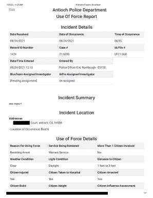 Fillable Online Antioch Police Department Use Of Force Report Incident ...
