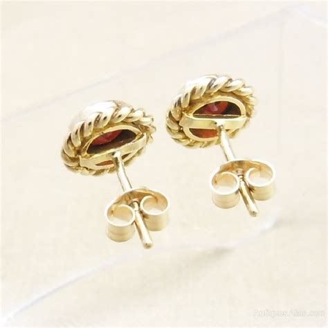 Antiques Atlas Vintage 9ct Gold Garnet Pair Of Stud Earrings