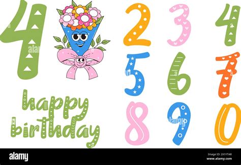 Happy Birthday Banner In Retro Groovy Style Vintage Walking Character